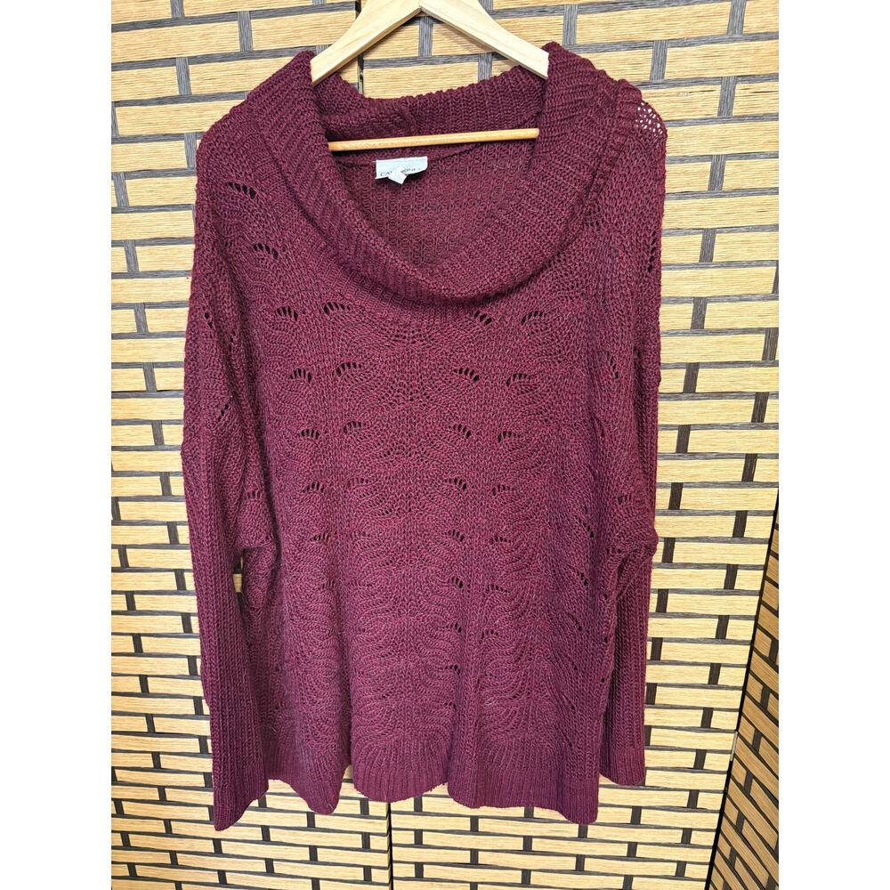 Catherines Burgundy Open Knit Cowl Neck Sweater Size 3X